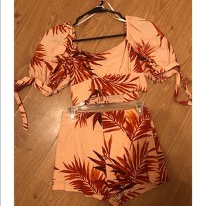 Red/light orange two piece set (crop top/shorts)